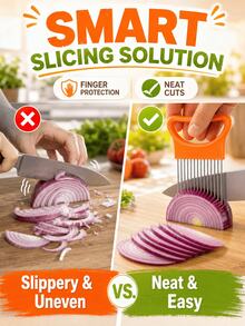Vegetable Slicing Holder & Meat Tenderizer Tool, Stainless Steel Prongs Onion Slicing Assistant With Curved Handle, Handheld Food Fixing Tool For Onion Tomato Lemon Cutting & Meat Marinating, Compact Kitchen Gadget With Protective Sleeve Dishwasher - View 8