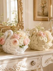 Elegant Swan Resin Succulent Planter - Exquisite White Swan Design With Delicate Feather Texture, Perfect For Succulents, Cacti And Small Plants On Windowsills, Desktops And Patios. Adds An Elegant And Charming Atmosphere, A Charming Decorative Storage Item For Beauty Lovers. - Multicolor - View 2