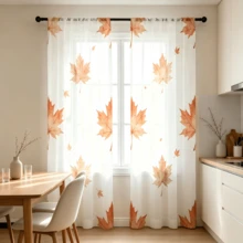 2pcs Maple Leaf Printed Home Decoration Curtains,Rod Pocket, Simple Artistic Style Elegant Window Curtains, Suitable For Kitchen, Coffee Shop, Restaurant, Balcony, Garden, Bedroom, Thanksgiving, Autumn Decoration - Multicolor - View 8