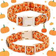 Elegant Small Tail Halloween Dog Collar, Pumpkin Print Autumn Pet Collar, Soft Puppy Collar, Cute Adjustable Holiday Collar - Orange - View 4