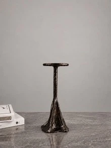 Textured Hammered Silver Tall Candle Holder, Asymmetrical Wavy Base Pillar Candle Stand, Vintage Luxury Tabletop Candlestick For Living Room, Dinner Party, Home Decor - Copper Hill Candle Holder - View 11