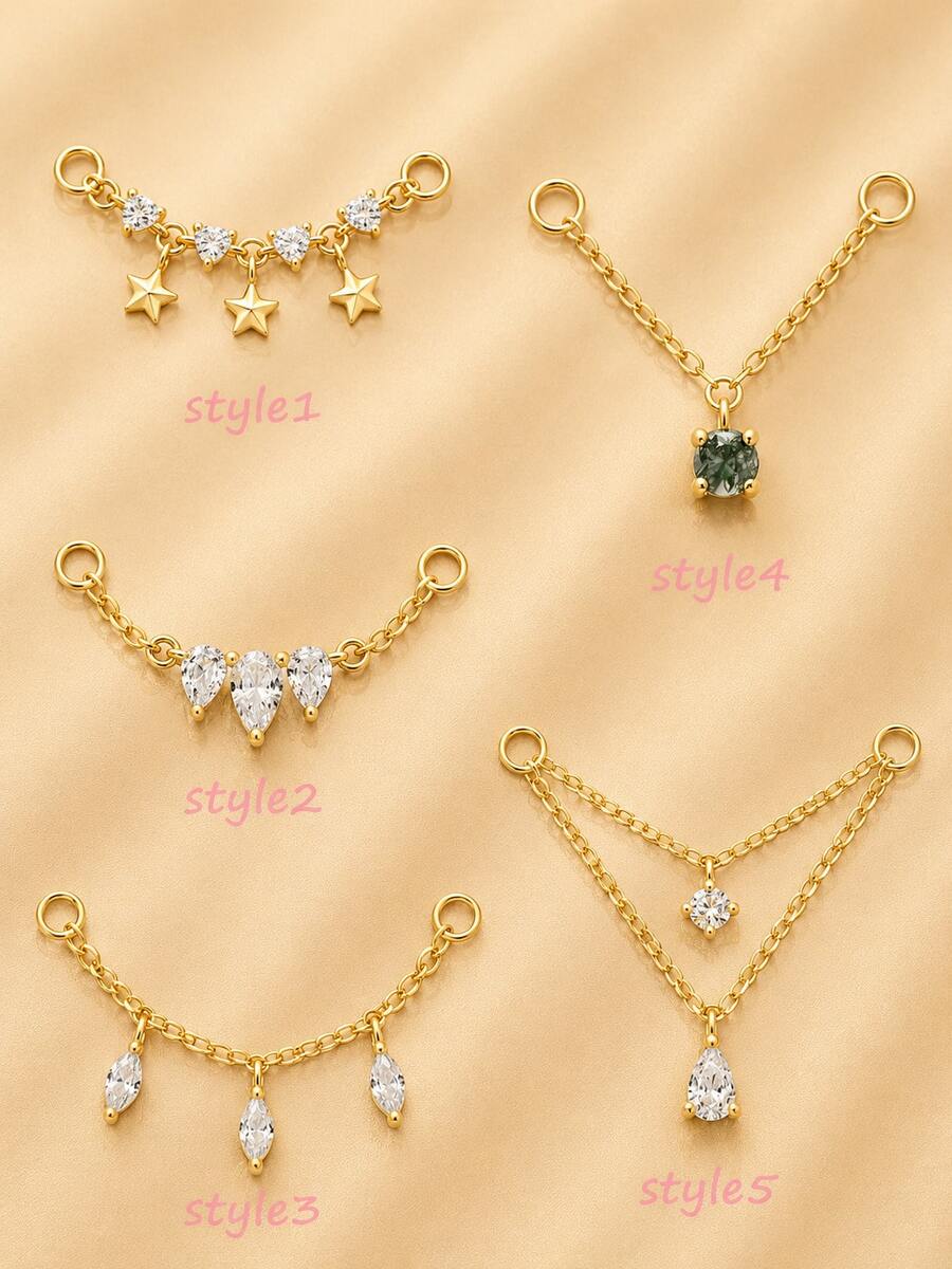 1pc 925 Sterling Silver Star Pendant Agate DIY Accessory Earring, Vintage Gift For Women, Suitable For Wedding, Party, Back To School Season And Other Occasions - Gold - View 1