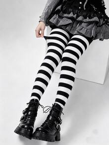 1/4 Pair Women's Striped Tights Set, Elastic Patterned Pantyhose, Suitable For Halloween, Christmas Party And Cosplay Costume - Multicolor - View 5