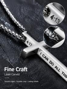 1pc Stainless Steel Men's Pendant Necklace, Gift For Daily Wear - Steel - View 4