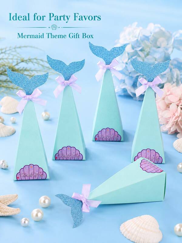20 Pcs Mermaid Tail Candy Favor Boxes With Bow Shell Decor Paper Gift Box For Ocean Theme Birthday Wedding Party