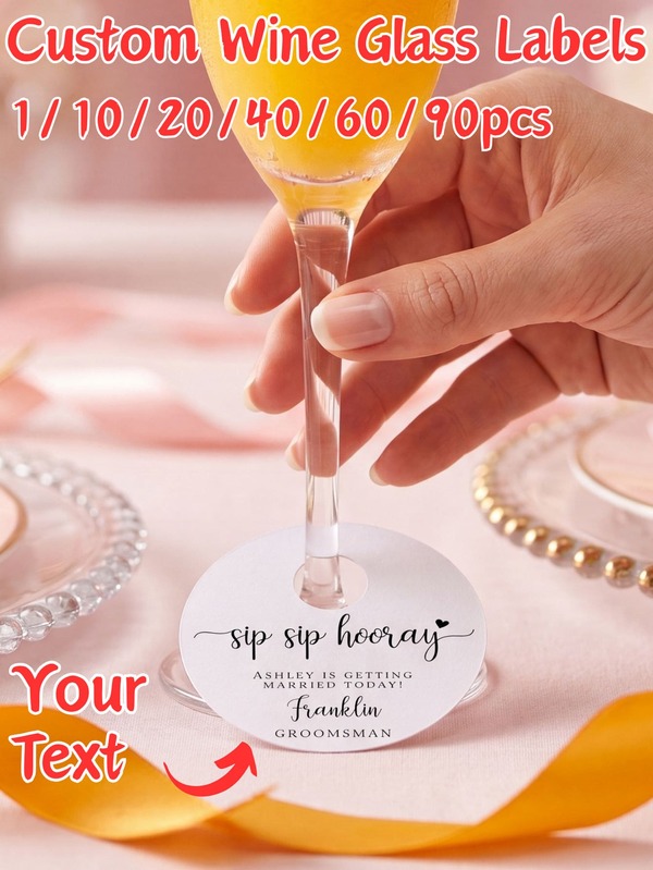 1/10/20/40/60/90pcs, Personalized Wine Glass Name Tags, Custom Text Champagne Flute Drink Markers, Minimalist White Paper Cup Tags For Wedding Reception, Bridal Shower, Bachelorette Hen Party, Fall Wedding & Holiday Gathering, Party Table Decorations