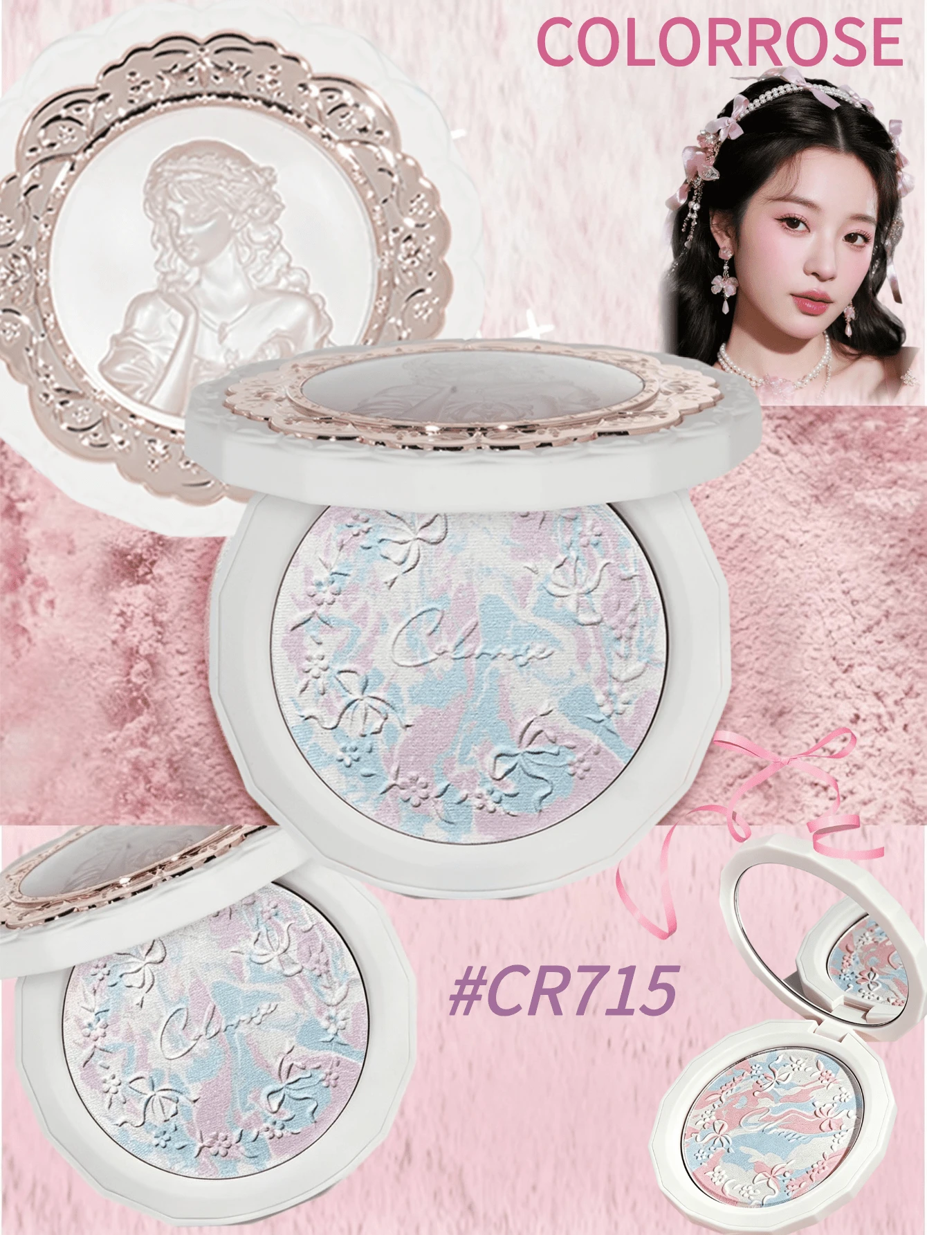 COLORROSE 7.5克控油定妆粉，适合泛黄/暗沉肤色，轻盈哑光妆效+隐形毛孔+提亮肤色，遮盖毛孔，强效遮瑕，持久妆效，瓷白哑光妆感，轻盈柔滑，高遮瑕力