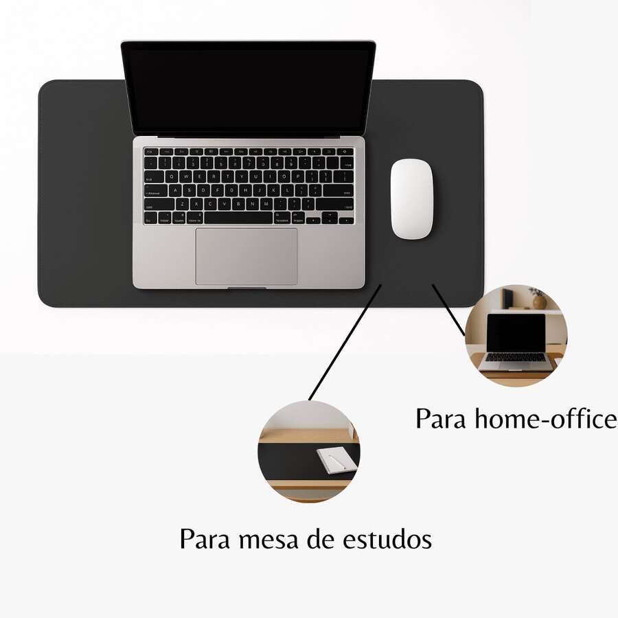 Desk Pad Grande Preto Feltro Costurado Básico - Preto - Visão 1
