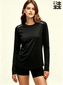 mulinsen Women's Long Sleeve Sports T-Shirt, Elastic Quick-Dry Smooth Skin-Friendly, Gym Workout Outdoor Running - Black - View 5
