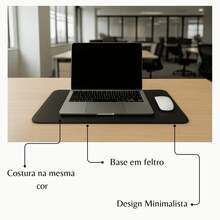 Desk Pad Grande Preto Feltro Costurado Básico - Preto - Visão 3