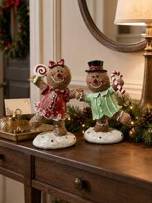 1pc Gingerbread Man Tabletop Decor, Adorable Christmas Resin Figurine In Red Or Green Outfit, Candy Cane Cookie Ornament For Coffee Bar, Kitchen Counter, Mantel, Christmas Party, Xmas Home Decor And Gift - Multiple Styles - View 5