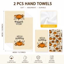 2pcs, Autumn Halloween Theme Towels, Single-Sided Print, Rectangular, Cartoon Pumpkin 2D Design, Soft And Comfortable, Durable, Odorless, Suitable For Bathroom, Kitchen, Beach And Pool - Multicolor - View 6