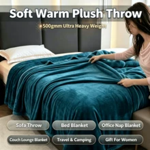500GSM Double-Sided Anti-Static Ultra-Fine Microfiber Fleece Blanket, Reversible All-Season Warm & Comfortable Bed Throw, Suitable For Men & Women - Teal Blue - View 2