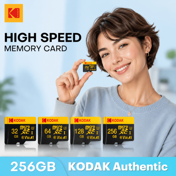 Kodak بطاقة ذاكرة Micro SD من كوداك U3 V30 Class10 بسعة 16GB/32GB/64GB/128GB/256GB بطاقة تخزين عالية السرعة مع محول للكاميرا و DSLR والمراقبة والسيارة والهاتف