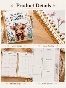 2026-2028 3-Year Planner - Elegant Floral Cow Design, Highland Cow, Weekly Layout, Suitable For Office, School, Home, Gift - Durable Paper Notebook, School Supplies, Romantic Theme, Functional Diary, Office Staff Notebook - Multicolor - View 11