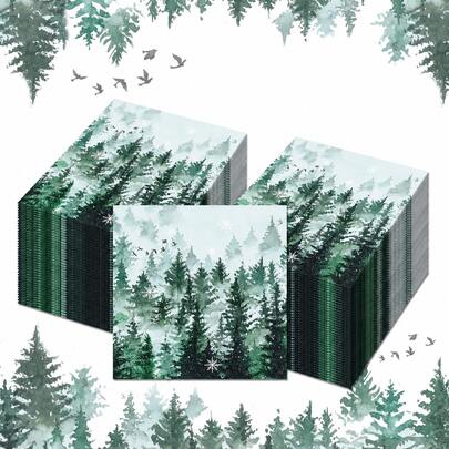 80/40/20PCS Christmas Winter Forest Party Napkins, Home Christmas Party Decoration Paper Napkins, Winter Forest Holiday Party Essential, Birthday Celebration, Christmas Party, Friends Gathering, Home Atmosphere Decoration Paper Napkins
