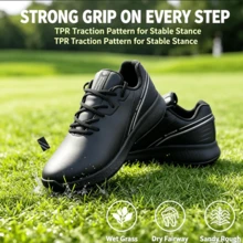 Low-Top Lace-Up Men's Golf Shoes, Anti-Slip Wear-Resistant, Waterproof Upper, Spikeless Design, Suitable For Multiple Occasions - Black - View 6