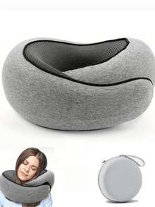 Bantal Leher Lipat untuk Perjalanan dengan Tas Penyimpanan, Bantal Pesawat Busa Memori Lembut 360°, Perlengkapan Perjalanan Penerbangan dan Tidur Siang yang Ringkas dan Portabel - MultiWarna - View 2