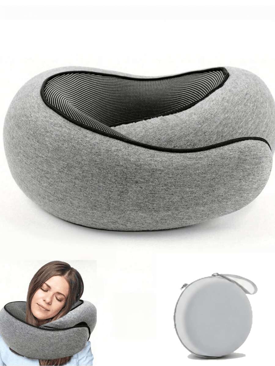 Bantal Leher Lipat untuk Perjalanan dengan Tas Penyimpanan, Bantal Pesawat Busa Memori Lembut 360°, Perlengkapan Perjalanan Penerbangan dan Tidur Siang yang Ringkas dan Portabel