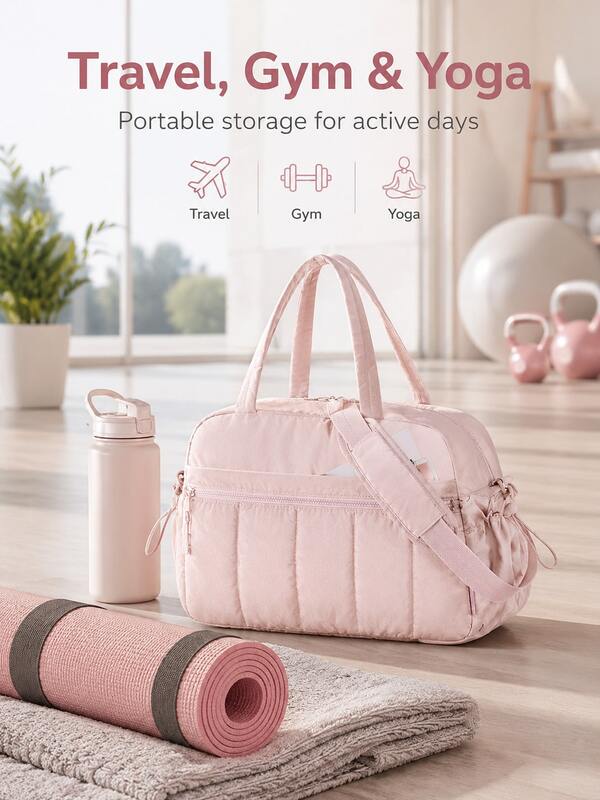Large Capacity Women's Travel Weekend Bag With Compartments, Lightweight Carry-On Tote Bag, Fits Laptop, Cosmetics, Toiletries And Clothes, Zipper One Shoulder Handbag, Suitable For Overnight Travel, Gym, Vacation, Outdoor, Weekend Trip Essentials, Dorm Use Set