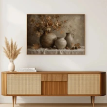 1pc Canvas Wall Art, Framed Wall Decor, Vintage Country Style Autumn Still Life Canvas Painting, Autumn Maple Leaves Ceramic Vase Acorns Pastoral Oil Painting Decor, Warm Earth Tone Comfortable Neutral Aesthetic Wall Decoration - Retro Art - View 11