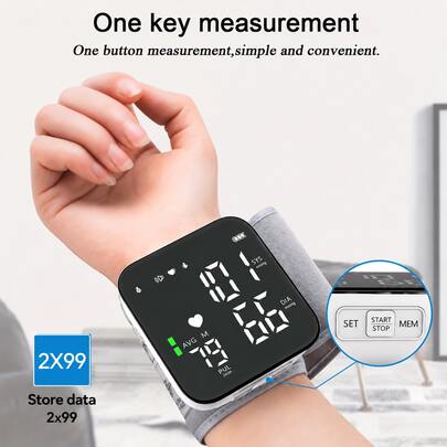 Automatic Wrist Blood Pressure Monitor With Large LCD Screen - Digital Blood Pressure Cuff With Hypertension Detector, Heart Rate & Pulse Meter, Memory Storage - Powered (Batteries Not Included) Adjustable Cuff & Home & Travel, Ideal For Seniors