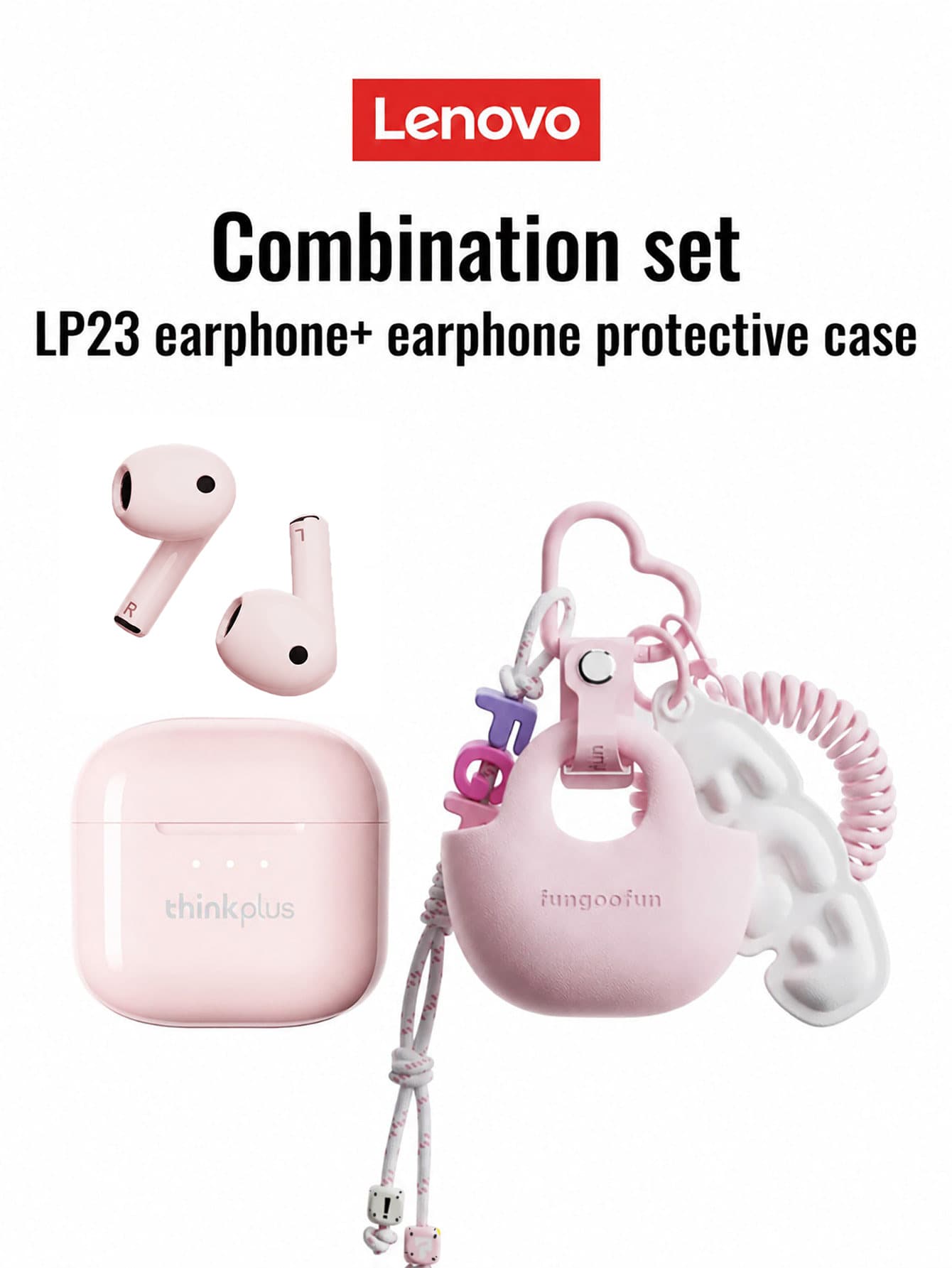 Lenovo LP23 Bluetooth Earphones With Pendant Protective Case Half In-Ear Stereo Sound High-Definition Voice Call Sensitive Microphone Smart Noise Cancellation, Music/Game Dual Mode, Low Latency, Long Battery Life, Suitable For Smartphones & Computers