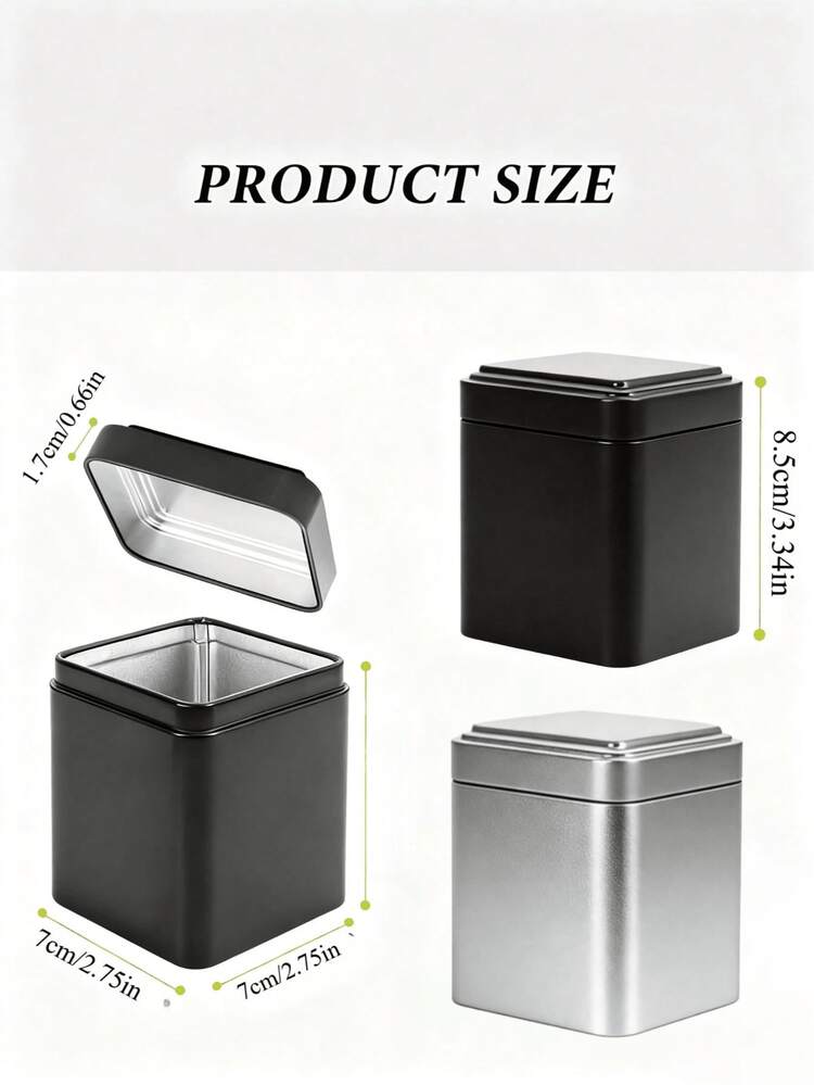 6个/套或2个经典方形茶叶罐，尺寸：7 x 7 x 8.5厘米，黑色金属材质，适合存放茶叶、咖啡、面粉和香料，包含可重复书写的标签，密封性好，是厨房和食品储藏室收纳的理想之选。 - 黑色 - 查看 14