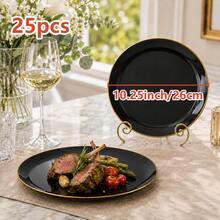 2/12/25/50pcs Set 7.5 Inch Dessert Plates And 10.25 Inch Dinner Plates, Black Gold Rim Plates, Suitable For Weddings, Anniversaries And Celebration Party Tableware - Black - View 17