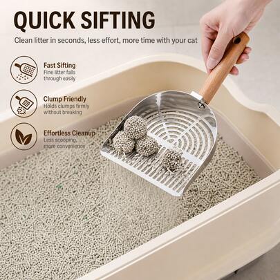 Metal Cat Litter Scoop, Large Arc Hollow Design With Sieve, Easily Sifts Litter, Non-Stick And Easy To Clean, Durable, With Hanging Hole, Suitable For Indoor Pet Supplies For Kittens