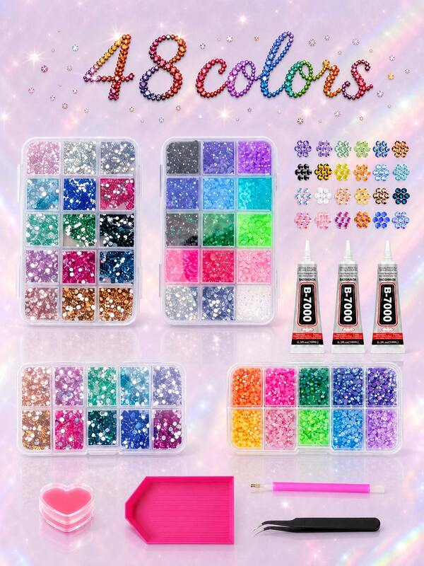 Conjunto de Strass com Strass | Conjunto de Acessórios DIY Feito à Mão de Pintura de Diamante | Inclui Cola B7000 e Ferramentas de Precisão, Adequado para Projetos de Pintura de Strass e Arte de Pedras Preciosas