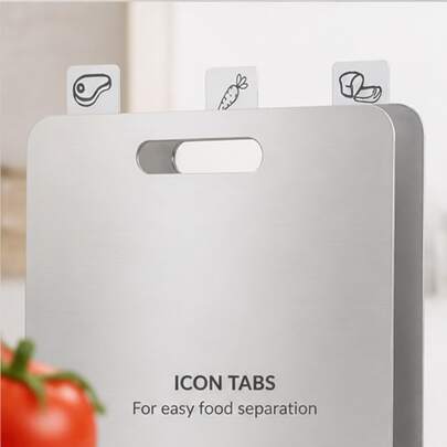 Stainless Steel Cutting Board Set Featuring Color-Coded Icons For Meat, Vegetables, And Seafood; Portable Kitchen Cutting Boards Suitable For Both Home And Outdoor Use-An Essential Kitchen Item.