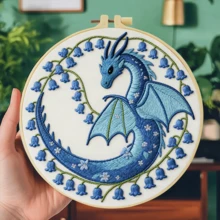 1PC 20*20cm/7.9*7.9in,The Dragon And The Flower Embroidery Kit, DIY Handmade Embroidery Set For Adult Beginners, Home Gift, Women's Sewing Gift, Including User Manual, Printed Pattern Fabric, Embroidery Frame, Needle And Thread. - The Dragon and the Flower - View 14
