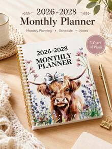 2026-2028 3-Year Planner - Elegant Floral Cow Design, Highland Cow, Weekly Layout, Suitable For Office, School, Home, Gift - Durable Paper Notebook, School Supplies, Romantic Theme, Functional Diary, Office Staff Notebook - Multicolor - View 2