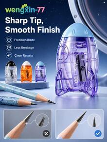 1pc Cute Rocket Shaped Pencil Sharpener, Transparent Mini Hand‑Held Pencil Cutter, Portable Space Theme Pencil Sharpener For Student School Stationery Supplies - Multiple Styles - View 6