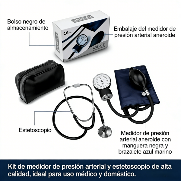 Kit Baumanómetro Aneroide Manual + Estetoscopio Simple de Una Campana, Brazalete Ajustable para Adulto, Incluye Llave de Calibración, Ideal para Consultorios, Enfermería y Estudiantes de Medicina
