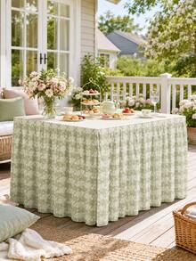 1pc-Sage Green Stretch Table Skirt For Rectangle Table, Elastic Table Skirt With Hook And Loop Fastener, Reusable Washable Fitted Table Cover Skirt For Dining Table, Party, Buffet, Wedding, Everyday Home Decor - Multicolor - View 2