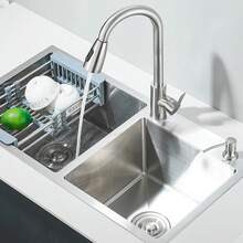 LY Fregadero de cocina Un fregadero de cocina contemporáneo con grifo mezclador de tres funciones y dispensador de jabón para satisfacer las diversas necesidades diarias. Este fregadero de cocina moderno y esencial combina a la perfección la funcionalidad práctica con un diseño elegante. (80 cm * 45 cm * 21 cm) - Níquel cepillado - Ver 1