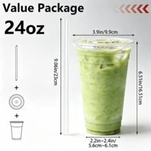 FookmeKag 12/16/20/24 Oz Clear Reusable And Washable Cups With Flat Lid And Straw, Heavy-Duty Crystal Cold Drink Cups For Iced Coffee, Iced Tea, Milkshakes, Smoothies - Perfect For Christmas Parties, Family Gatherings And Office Daily Use - 規格 - 查看 13