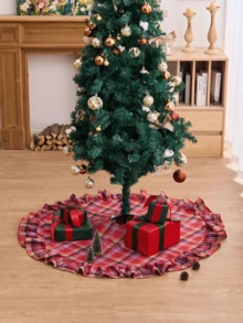 Vintage Plaid Christmas Tree Skirt, Cozy Rustic Holiday Tree Decoration With Ruffled Trim, Classic Red Green Fabric Tree Cover Holiday Tree Base For Farmhouse Christmas Home Decor - Multicolor - View 3