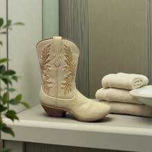 1pc Resin Vintage Western Cowboy Boot Vase - Beige High-End Rustic Farmhouse Style Decor Flower Arrangement Container Home Decor Desktop Resin Crafts - 1PC - View 4