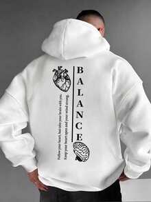 Sweatshirt Hoodie Pria Motif Otak & Hati Bahasa Inggris untuk Musim Gugur/Dingin - Putih - View 1