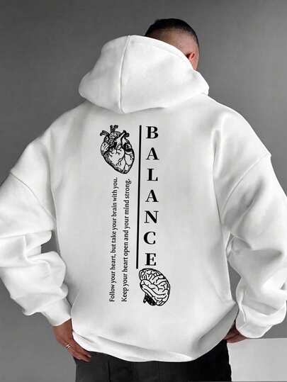 Sweatshirt Hoodie Pria Motif Otak & Hati Bahasa Inggris untuk Musim Gugur/Dingin