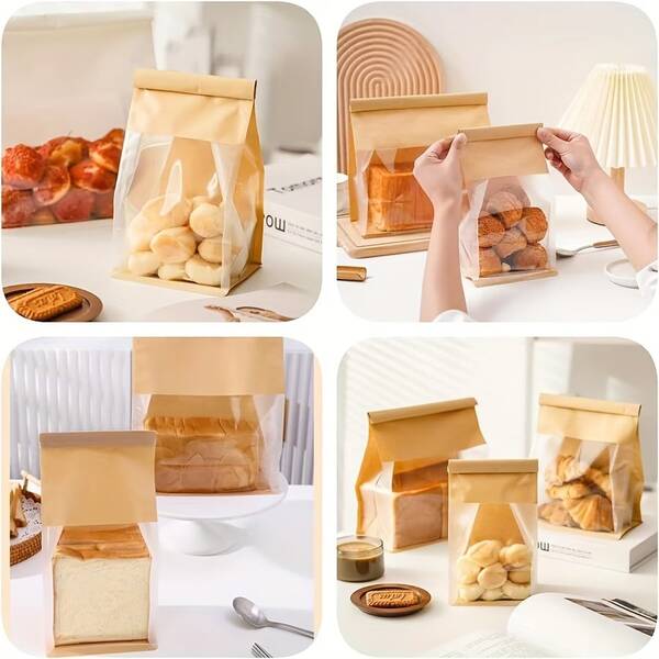 50pcs Window Baking Bags, 5.1x3.9x11 Inch Resealable Tin Seal Bags, Suitable For Packaging Bagels, Bread, Pastries, Coffee Beans, Chips, Baked Goods, Ideal For Bakery And Home Use