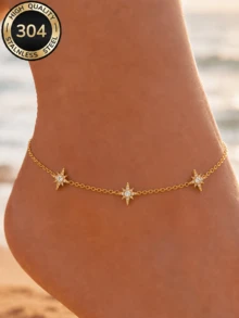 18K Gold Plated 304 Stainless Steel Gold Delicate High-End Four-Leaf Clover Anklet, Waterproof Fade-Resistant Hypoallergenic Beach Foot Jewelry, Birthday Mother's Day Valentine's Day Gift - Gold 10 - View 6