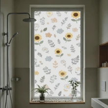 1pc Fresh Sunflower Floral Frosted Privacy Window Film, Reusable PVC Static Cling Window Film, Suitable For Classroom, Dorm, Bedroom, Living Room And Bathroom Decoration - Frosted Blackout Film - View 1