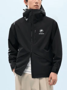 CAMEL CROWN Men's Single-Layer Hardshell Outdoor Jacket, Comfortable, Water-Repellent, And Lightweight Hiking Mountaineering Jacket Suitable - Mystic Black - View 1