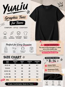Y2K Cotton Graphic Tee For Boys, "FLYRICH" Bold Print T-Shirt, Crew Neck Short Sleeve, Summer Youth Fashion Black Colorful Money Design Tee. - 黑色 - 查看 2