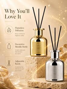 Difusor de varillas de 150ml con botella de espejo dorado & plateado, aroma cítrico floral amaderado, tapa de metal, fragancia para el hogar para dormitorio, baño, sala de estar, oficina, hotel, decoración de lujo - Modelo regular - Ver 1