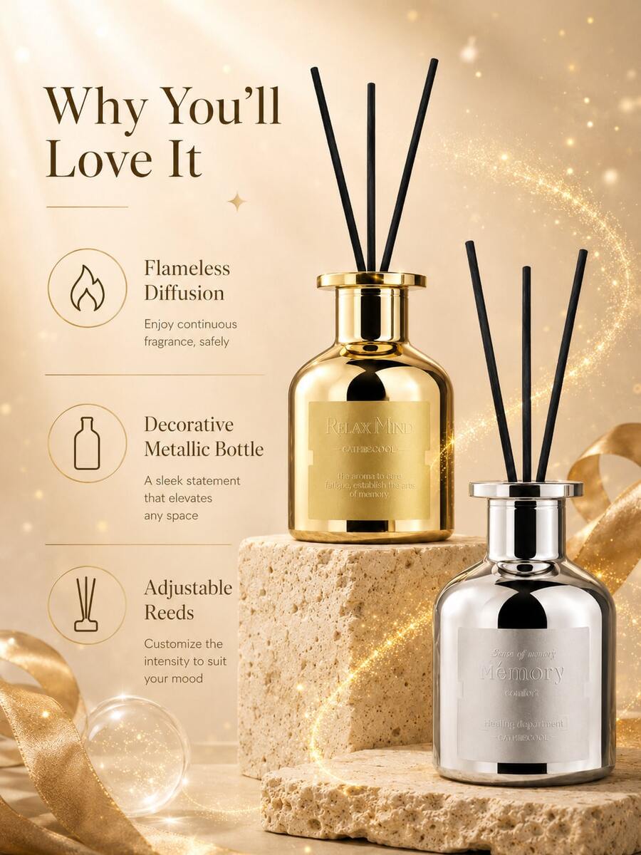 Difusor de varillas de 150ml con botella de espejo dorado & plateado, aroma cítrico floral amaderado, tapa de metal, fragancia para el hogar para dormitorio, baño, sala de estar, oficina, hotel, decoración de lujo - Modelo regular - Ver 1